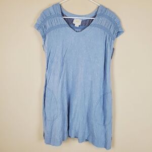 Maeve Anthropologie Blue Embroidered Guaze Crinkle Above Knee Dress Size XS